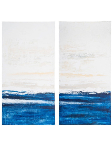 Lot de 2 Grandes Toiles murales peintes design marin 90x180 Bleu Beige Horizéna