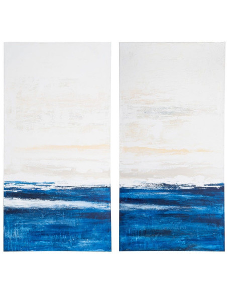 Lot de 2 Grandes Toiles murales peintes design marin 90x180 Bleu Beige Horizéna