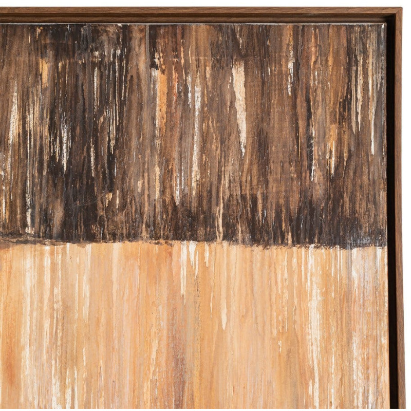 Grande Toile murale peinte design abstrait 132x162 Cadre en bois d'ayous marron foncé Beige Marron Dégradé Stratéa 