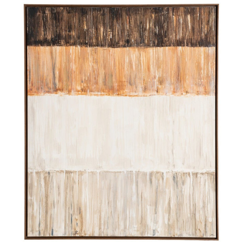 Grande Toile murale peinte design abstrait 132x162 Cadre en bois d'ayous marron foncé Beige Marron Dégradé Stratéa