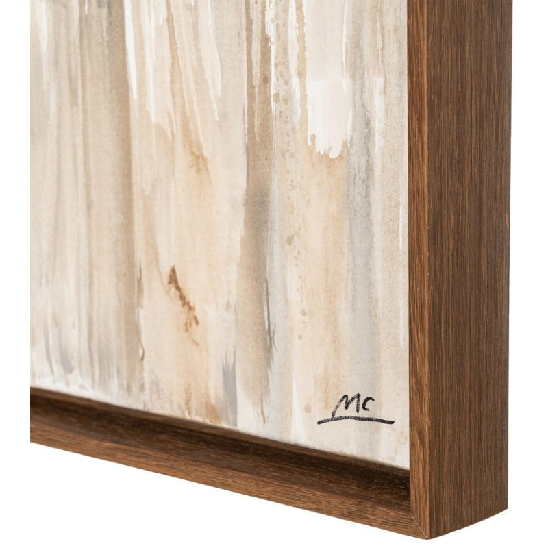 Grande Toile murale peinte design abstrait 132x162 Cadre en bois d'ayous marron foncé Beige Marron Dégradé Stratéa 
