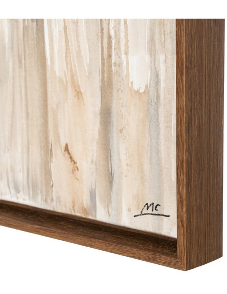 Grande Toile murale peinte design abstrait 132x162 Cadre en bois d'ayous marron foncé Beige Marron Dégradé Stratéa 