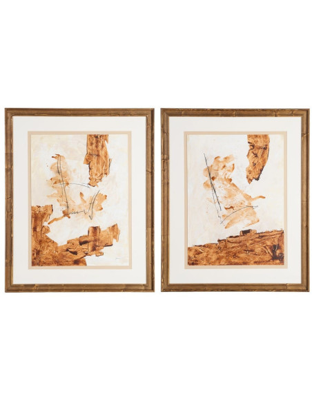 Lot de 2 Grandes Toiles murales peintes sous verre motif abstrait Cadre en bois de pin abouté 80x100 Ocréa
