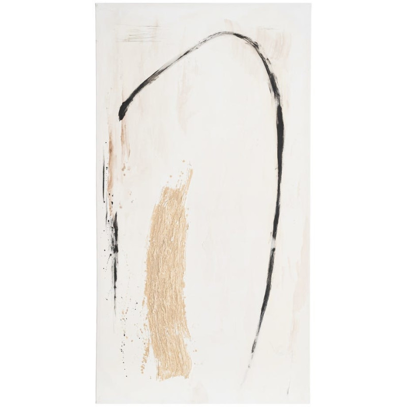Grande Toile murale peinte design abstrait 80x150 Blanc Noir Beige Noctéa