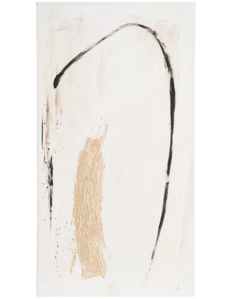 Grande Toile murale peinte design abstrait 80x150 Blanc Noir Beige Noctéa