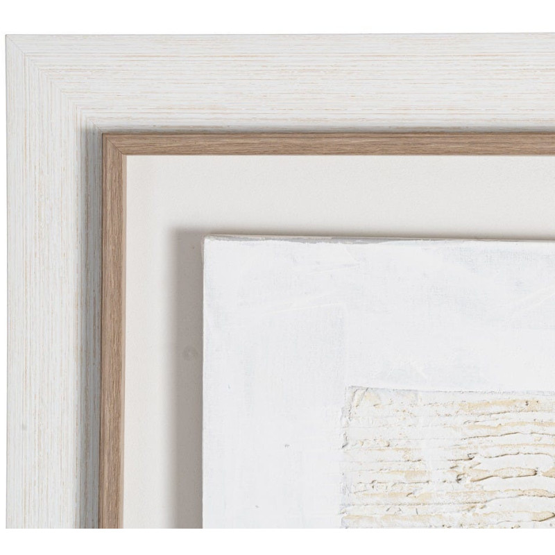 Grande Toile murale peinte design abstrait 112x162 Cadre en bois d'ayous Beige Blanc Marron Silenci 