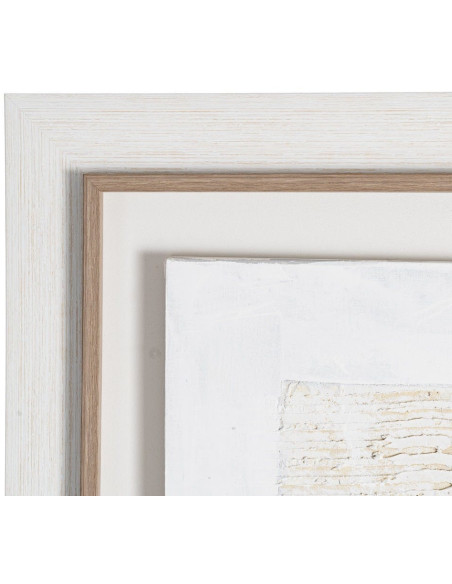 Grande Toile murale peinte design abstrait 112x162 Cadre en bois d'ayous Beige Blanc Marron Silenci 