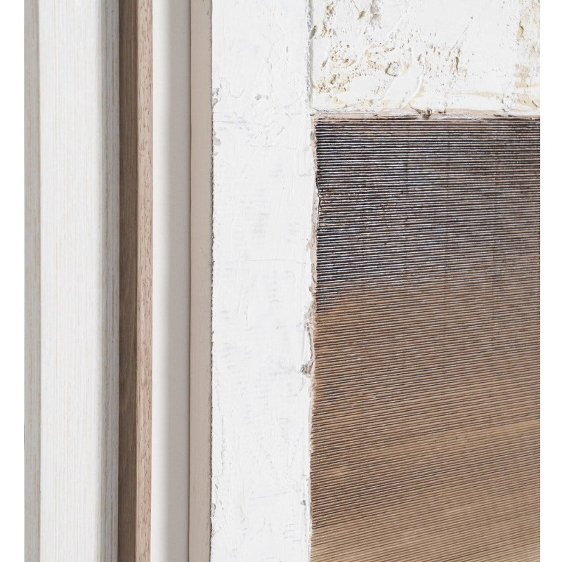 Grande Toile murale peinte design abstrait 112x162 Cadre en bois d'ayous Beige Blanc Marron Silenci 