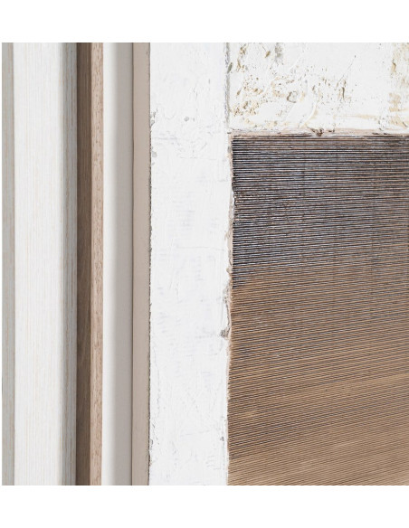 Grande Toile murale peinte design abstrait 112x162 Cadre en bois d'ayous Beige Blanc Marron Silenci 