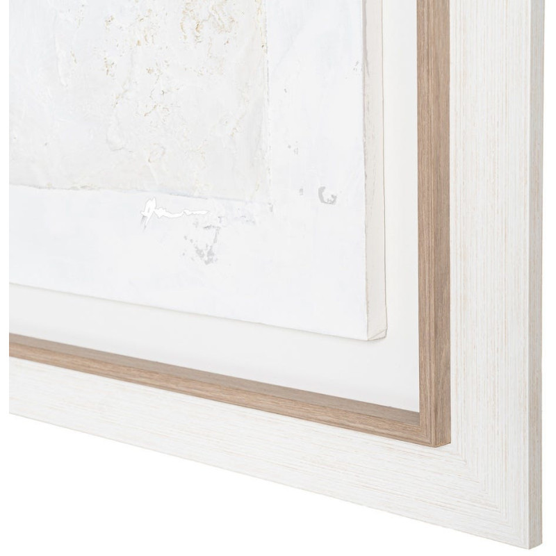 Grande Toile murale peinte design abstrait 112x162 Cadre en bois d'ayous Beige Blanc Marron Silenci 