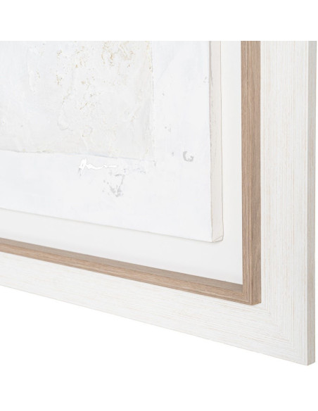 Grande Toile murale peinte design abstrait 112x162 Cadre en bois d'ayous Beige Blanc Marron Silenci 