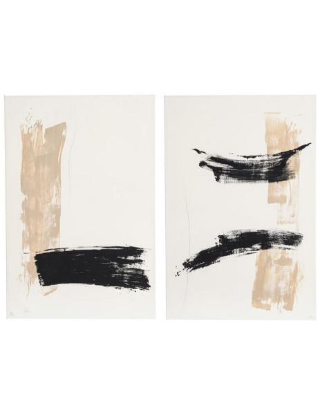 Lot de 2 Grandes Toiles murales peintes style abstrait 80x120 Beige Noir Brutéa
