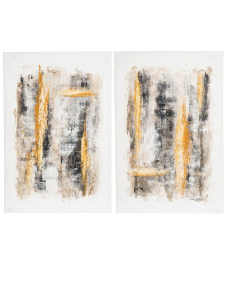 Lot de 2 Grandes Toiles murales peintes style abstrait 80x120 Noir Blanc crème Ocre Orvane