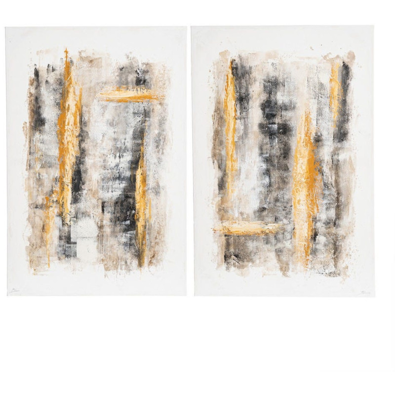Lot de 2 Grandes Toiles murales peintes style abstrait 80x120 Noir Blanc crème Ocre Orvane