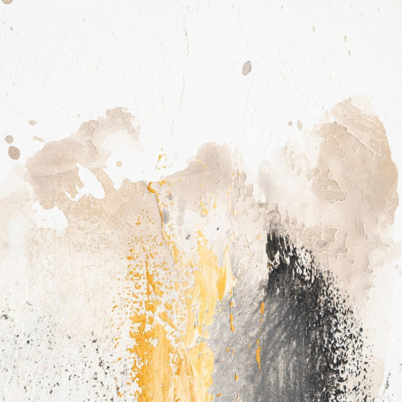 Lot de 2 Grandes Toiles murales peintes style abstrait 80x120 Noir Blanc crème Ocre Orvane 