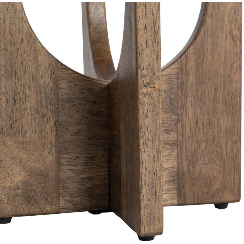 Table d'appoint style mid-century moderne Ronde 40 cm Bois d'hévéa Marron Verre trempé Ambre Amy 