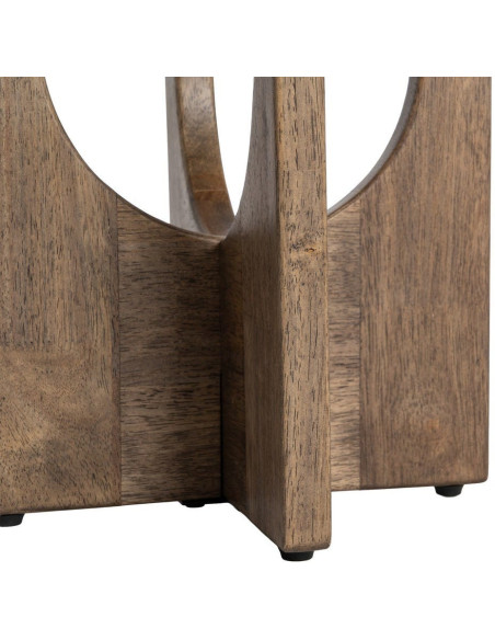 Table d'appoint style mid-century moderne Ronde 40 cm Bois d'hévéa Marron Verre trempé Ambre Amy 