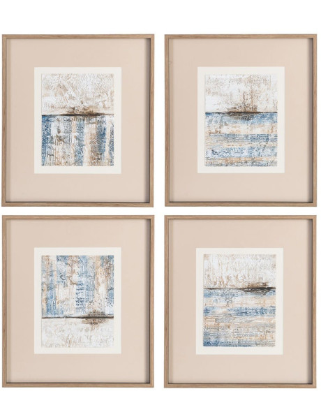 Lot de 4 Toiles murales peintes sous verre motif abstrait Cadre en bois d'ayous noir 44x50 Marélya