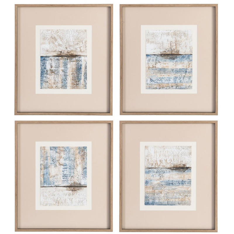 Lot de 4 Toiles murales peintes sous verre motif abstrait Cadre en bois d'ayous noir 44x50 Marélya