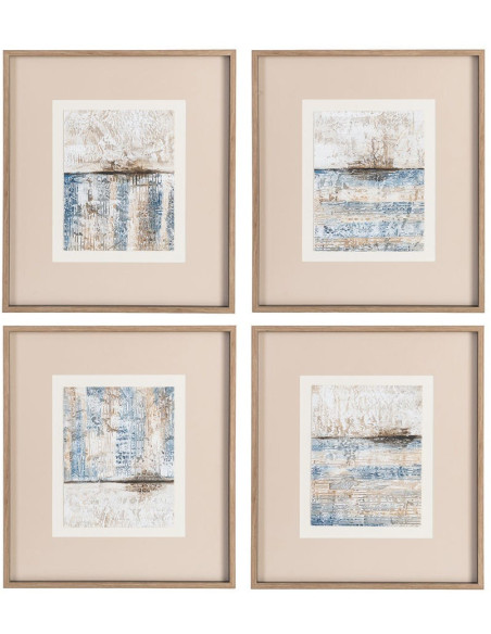 Lot de 4 Toiles murales peintes sous verre motif abstrait Cadre en bois d'ayous noir 44x50 Marélya