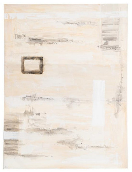 Grande Toile murale peinte design abstrait 120x160 Beige Blanc Noir Sabléa