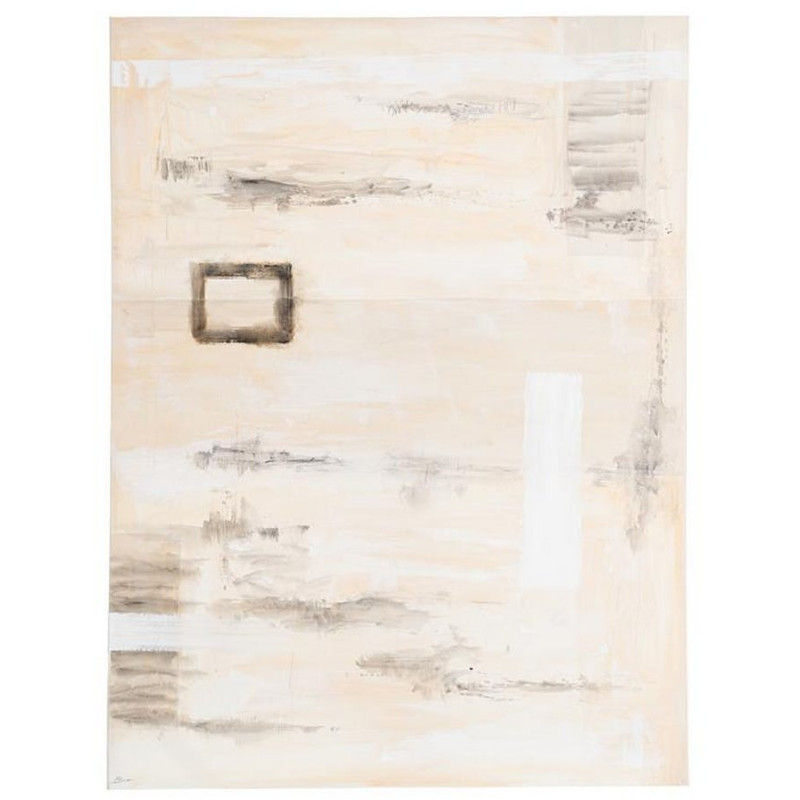 Grande Toile murale peinte design abstrait 120x160 Beige Blanc Noir Sabléa