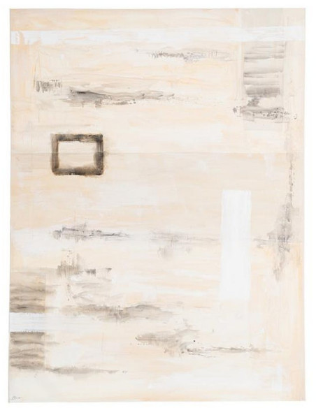 Grande Toile murale peinte design abstrait 120x160 Beige Blanc Noir Sabléa