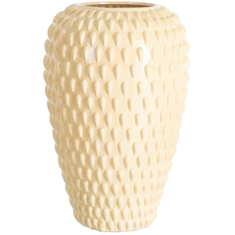 Grand Vase XXL design moderne Conique H 52 cm Céramique Blanc crème Motif picots Zafirio 