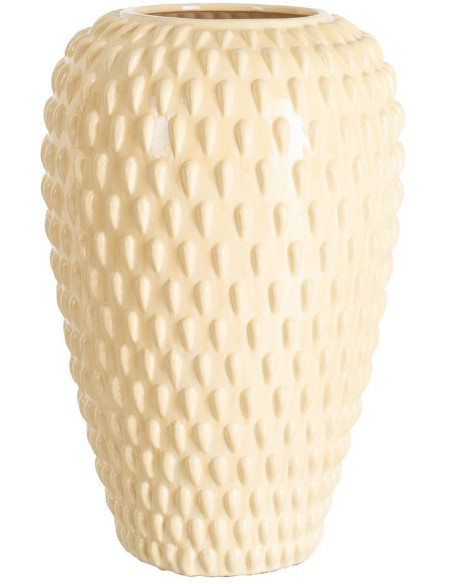 Grand Vase XXL design moderne Conique H 52 cm Céramique Blanc crème Motif picots Zafirio