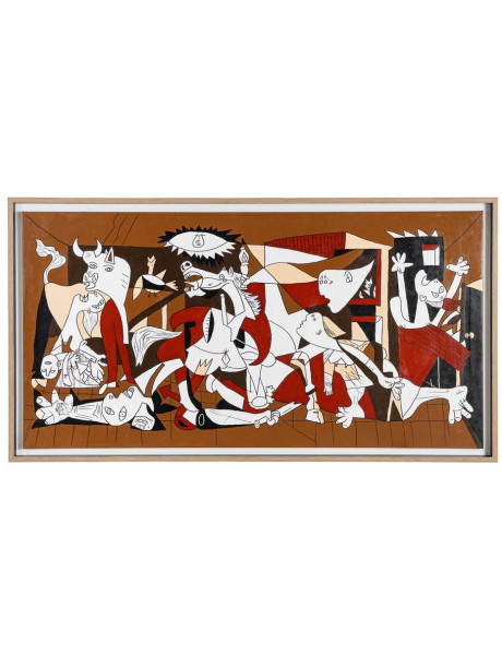 Grande Toile murale peinte moderne cubiste 174x74 Cadre en bois d'ayous naturel Marron Rouge Blanc Humafra