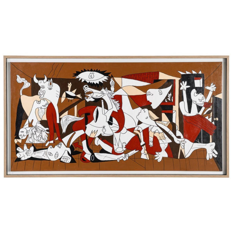 Grande Toile murale peinte moderne cubiste 174x74 Cadre en bois d'ayous naturel Marron Rouge Blanc Humafra
