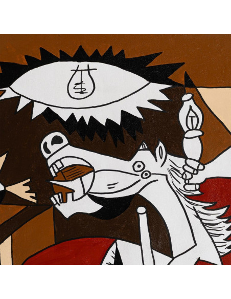 Grande Toile murale peinte moderne cubiste 174x74 Cadre en bois d'ayous naturel Marron Rouge Blanc Humafra 