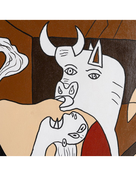 Grande Toile murale peinte moderne cubiste 174x74 Cadre en bois d'ayous naturel Marron Rouge Blanc Humafra 