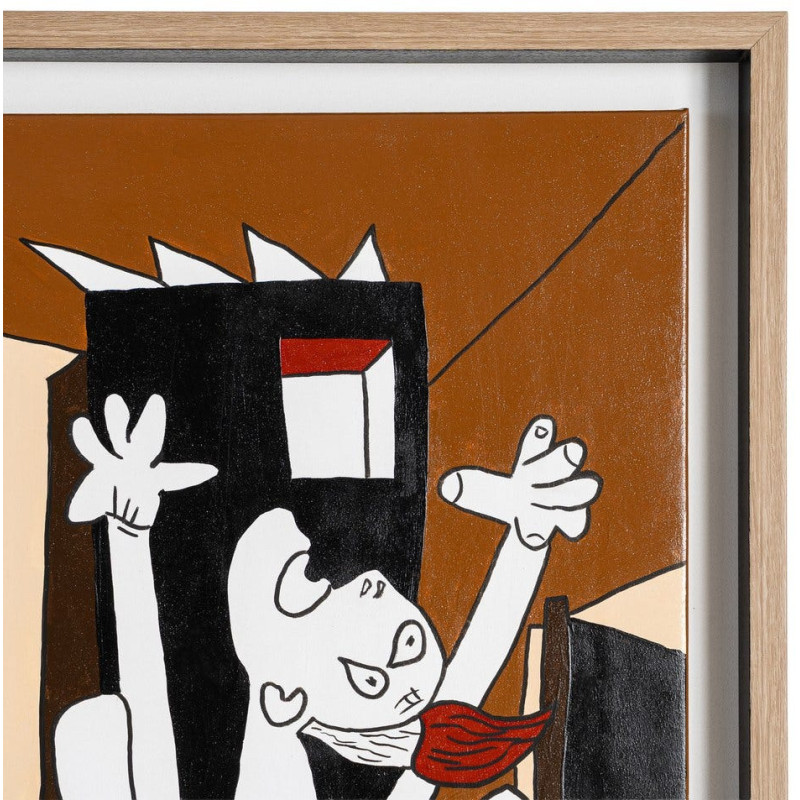 Grande Toile murale peinte moderne cubiste 174x74 Cadre en bois d'ayous naturel Marron Rouge Blanc Humafra 