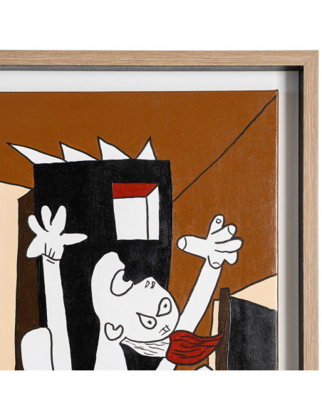 Grande Toile murale peinte moderne cubiste 174x74 Cadre en bois d'ayous naturel Marron Rouge Blanc Humafra 