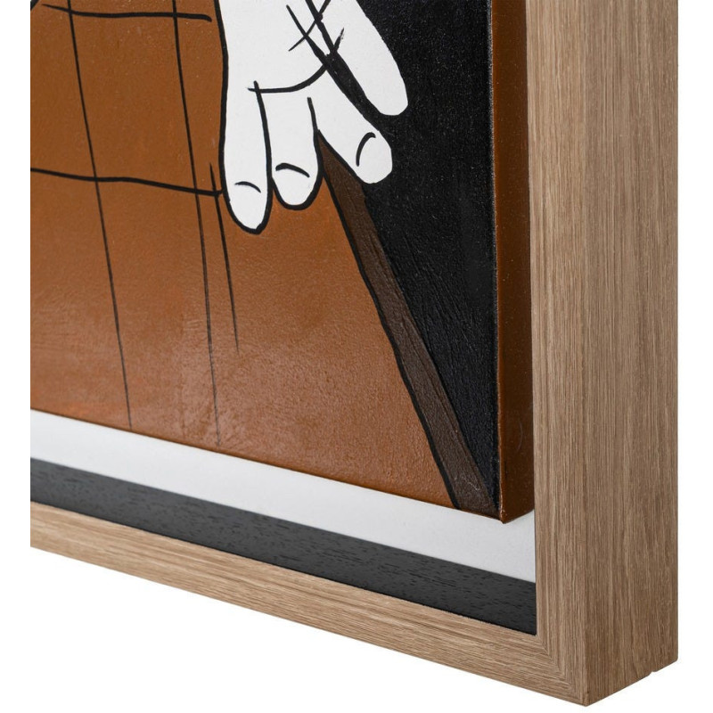 Grande Toile murale peinte moderne cubiste 174x74 Cadre en bois d'ayous naturel Marron Rouge Blanc Humafra 