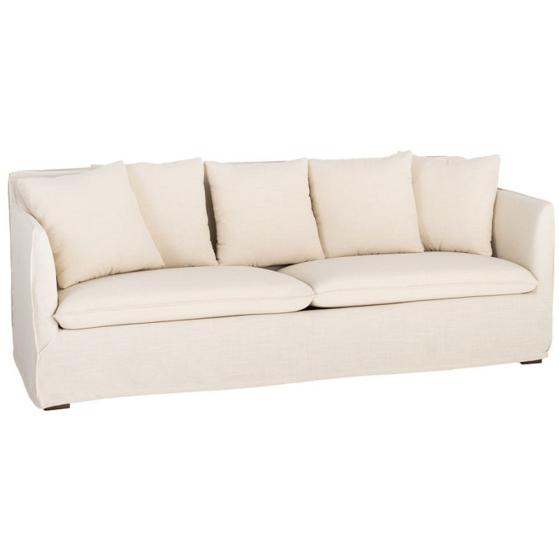 Canapé design contemporain Droit 3 places 215 cm Tissu Beige Bois massi Nubéa 