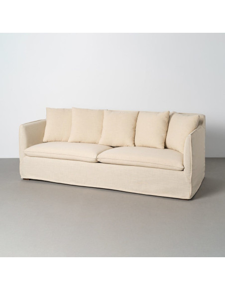 Canapé design contemporain Droit 3 places 215 cm Tissu Beige Bois massi Nubéa 