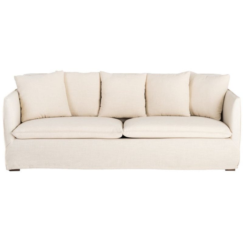 Canapé design contemporain Droit 3 places 215 cm Tissu Beige Bois massi Nubéa 