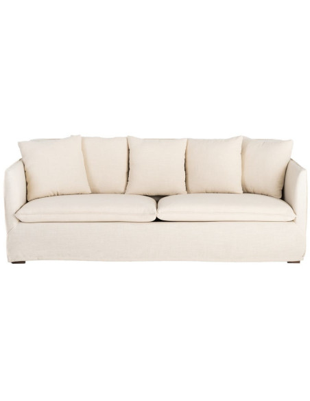 Canapé design contemporain Droit 3 places 215 cm Tissu Beige Bois massi Nubéa 