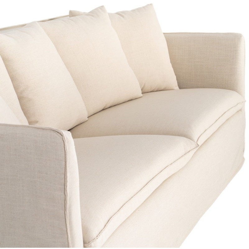 Canapé design contemporain Droit 3 places 215 cm Tissu Beige Bois massi Nubéa 