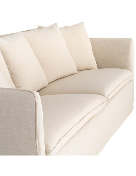 Canapé design contemporain Droit 3 places 215 cm Tissu Beige Bois massi Nubéa 