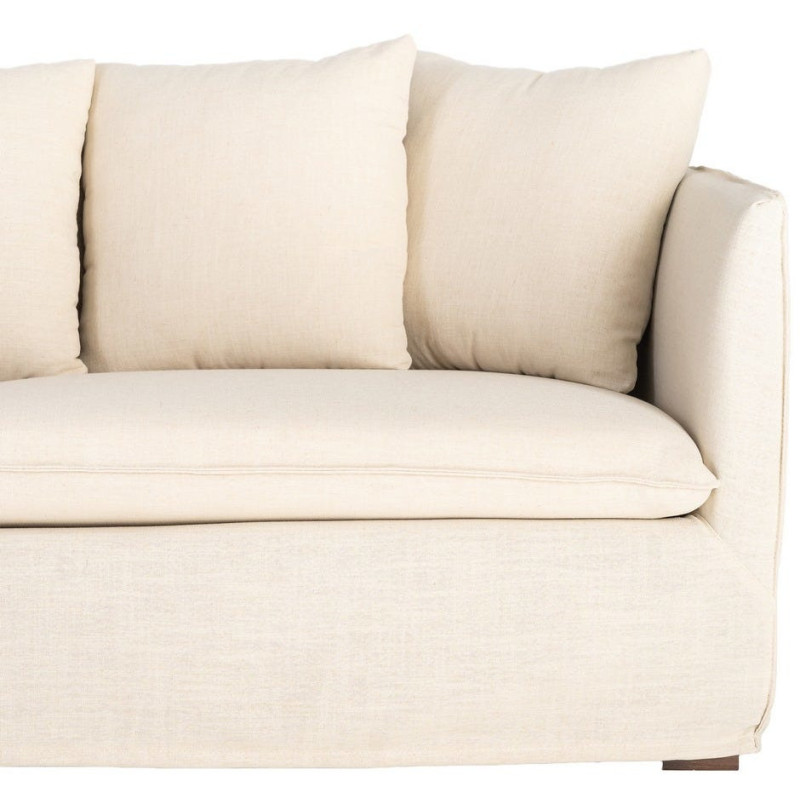 Canapé design contemporain Droit 3 places 215 cm Tissu Beige Bois massi Nubéa 