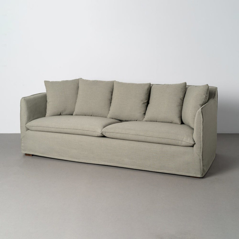 Canapé design contemporain Droit 3 places 215 cm Tissu Vert Bois massi Nubéa 