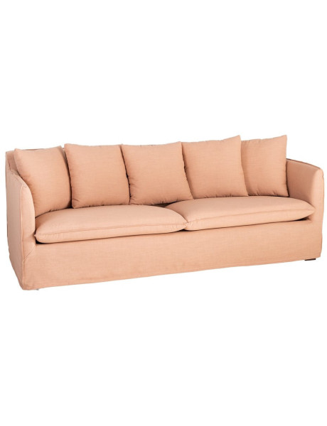 Canapé design contemporain Droit 3 places 215 cm Tissu Orange saumon Bois massi Nubéa 