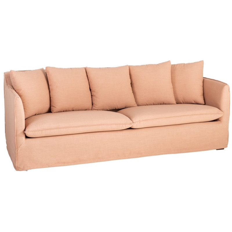 Canapé design contemporain Droit 3 places 215 cm Tissu Orange saumon Bois massi Nubéa 