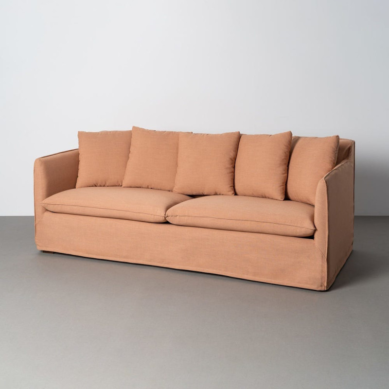 Canapé design contemporain Droit 3 places 215 cm Tissu Orange saumon Bois massi Nubéa 