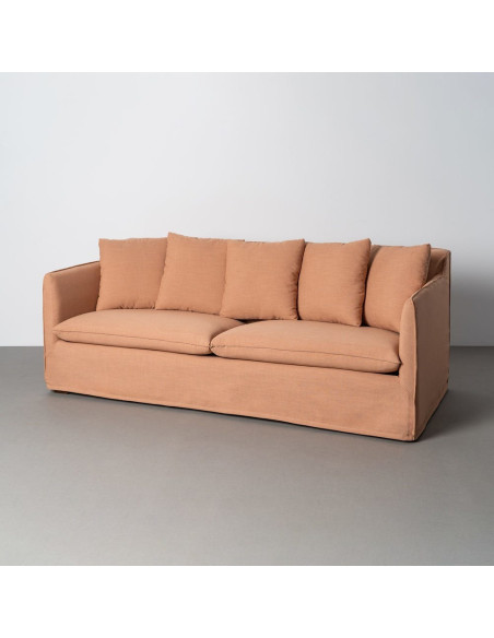 Canapé design contemporain Droit 3 places 215 cm Tissu Orange saumon Bois massi Nubéa 