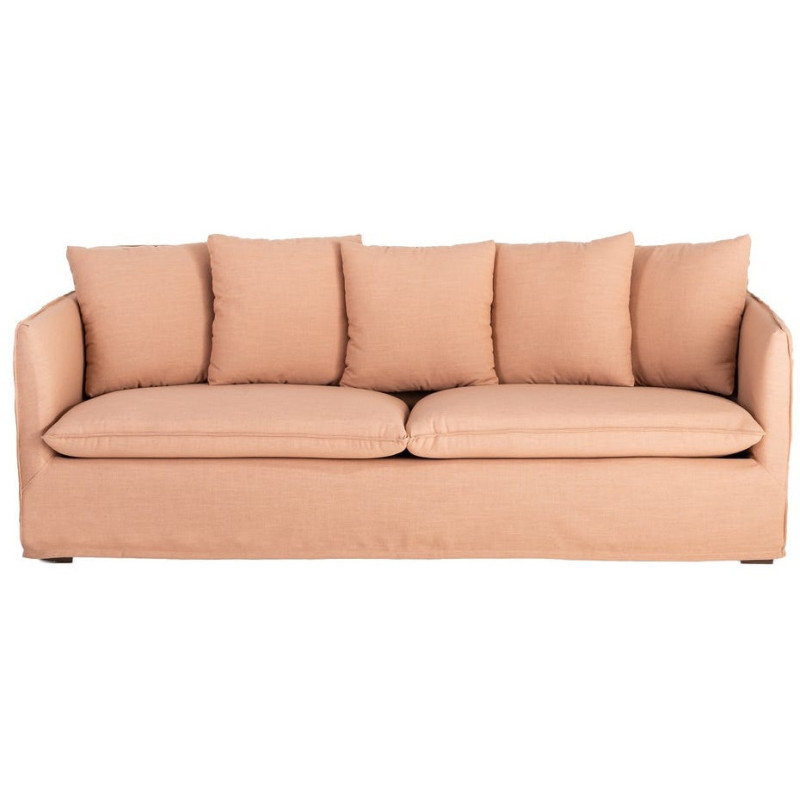 Canapé design contemporain Droit 3 places 215 cm Tissu Orange saumon Bois massi Nubéa 