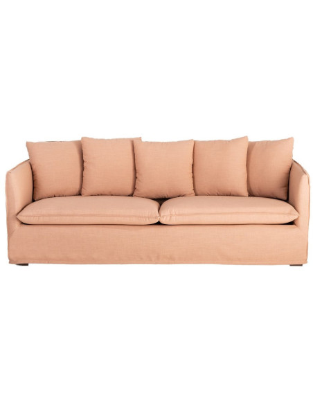 Canapé design contemporain Droit 3 places 215 cm Tissu Orange saumon Bois massi Nubéa 